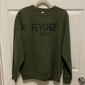 FEYONCE Olive Green Sweatshirt Women's Large Crew neck long sleeve 2022